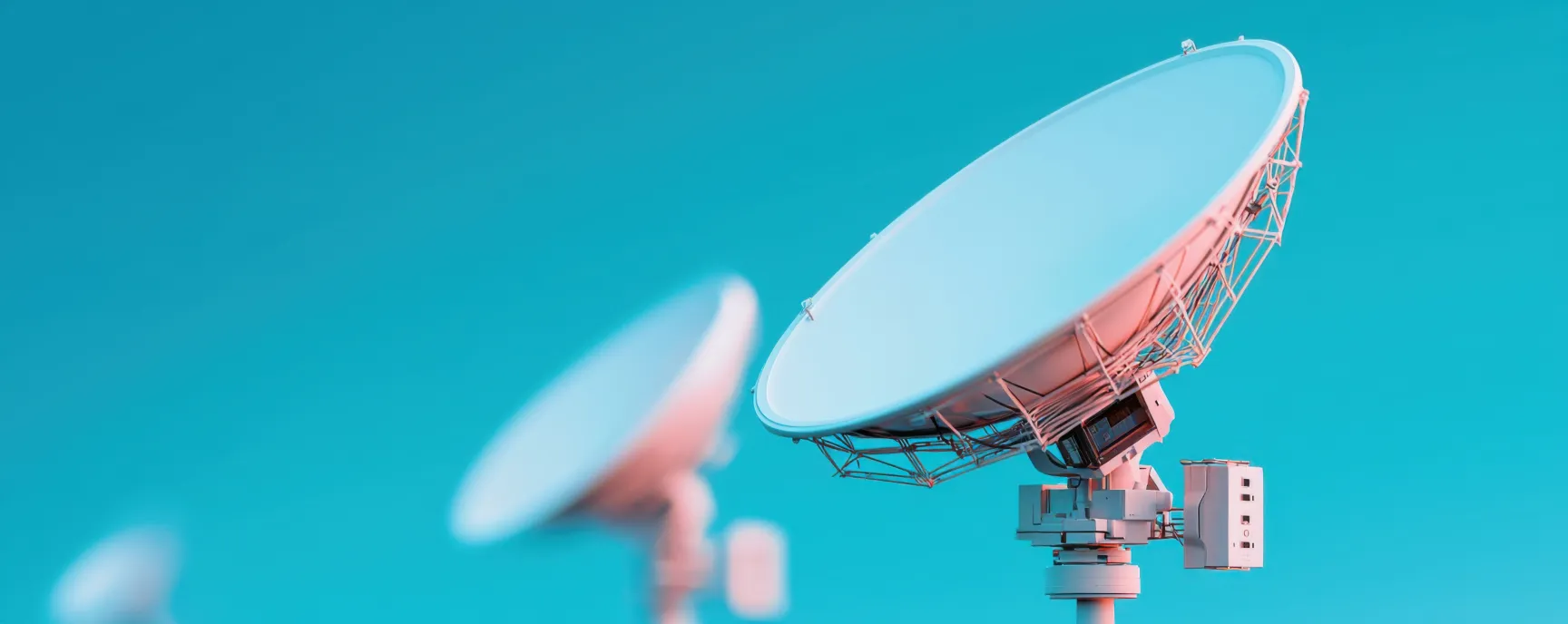 closeup_satellite_dish_against_vibrant_blue_background_showcasing