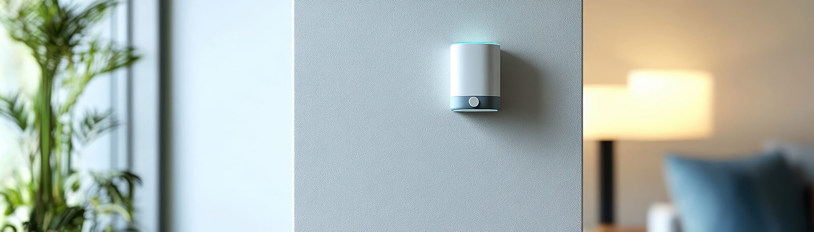 Smart home concepts. Smart home speaker mounted on wall, enhancing modern living spaces